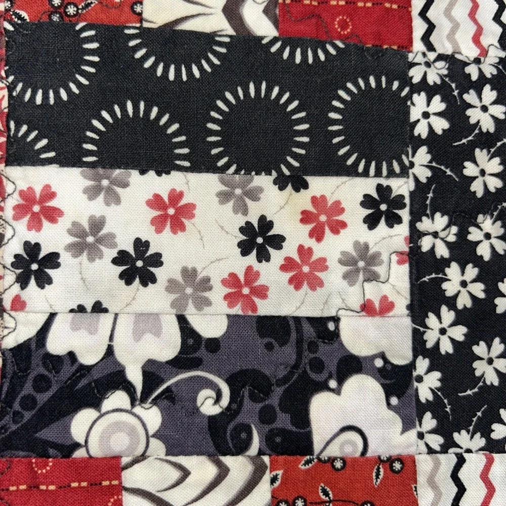 2 Quilted Handmade Table Runner Farmhouse Cottagecore Quilt Red White BlackDecor